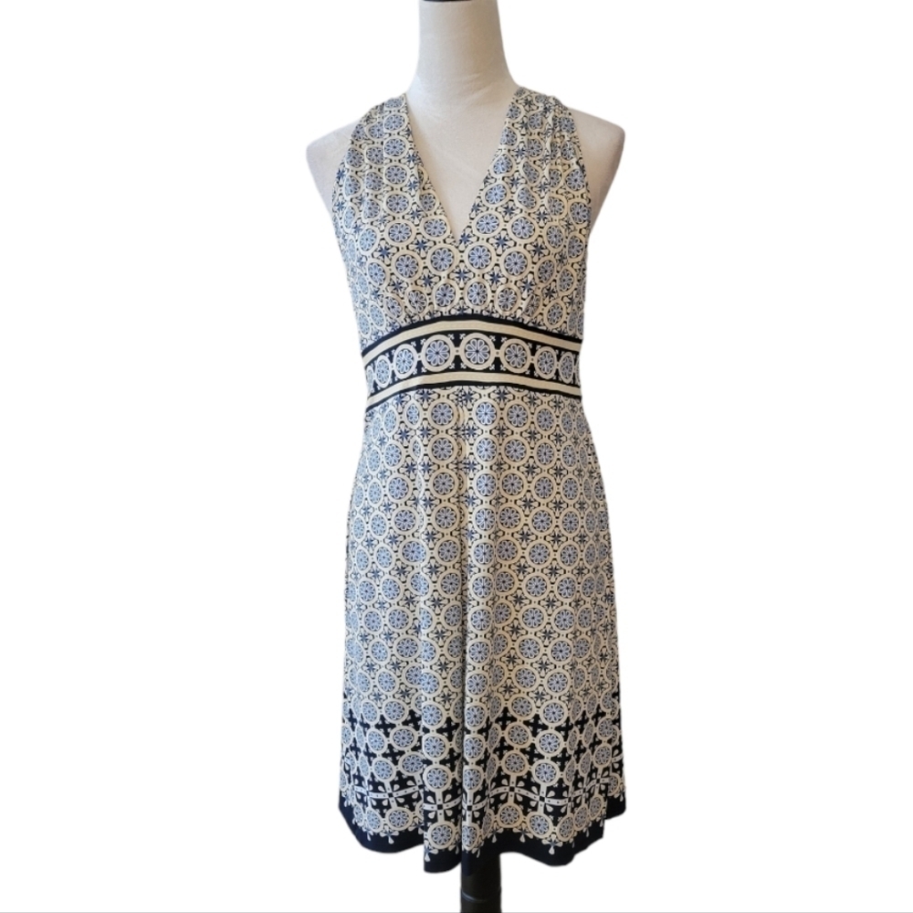 Max Studio Blue & Yellow Sleeveless Graphic Dress Size‎ Small